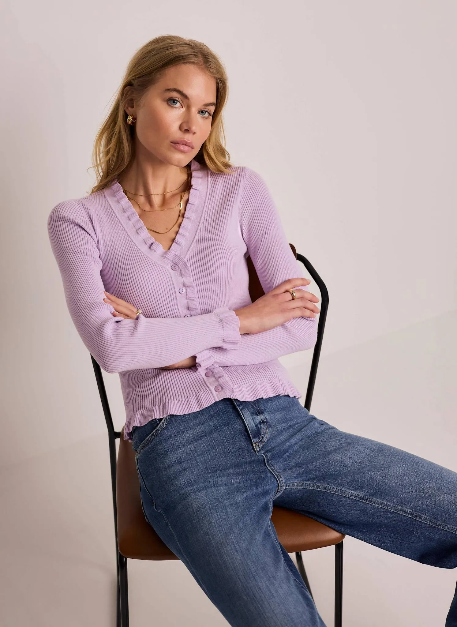 Lilac Ruffle Detail Cardigan sold by Mint Velvet product image thumbnail 2