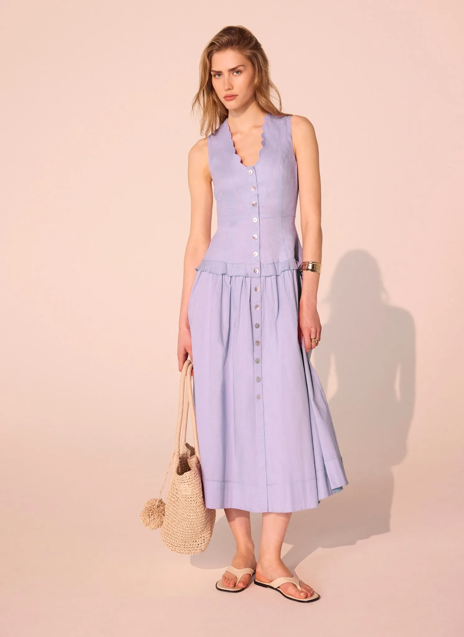 Lilac Ramie Drop Waist Midi Dress sold by Mint Velvet product image thumbnail 4
