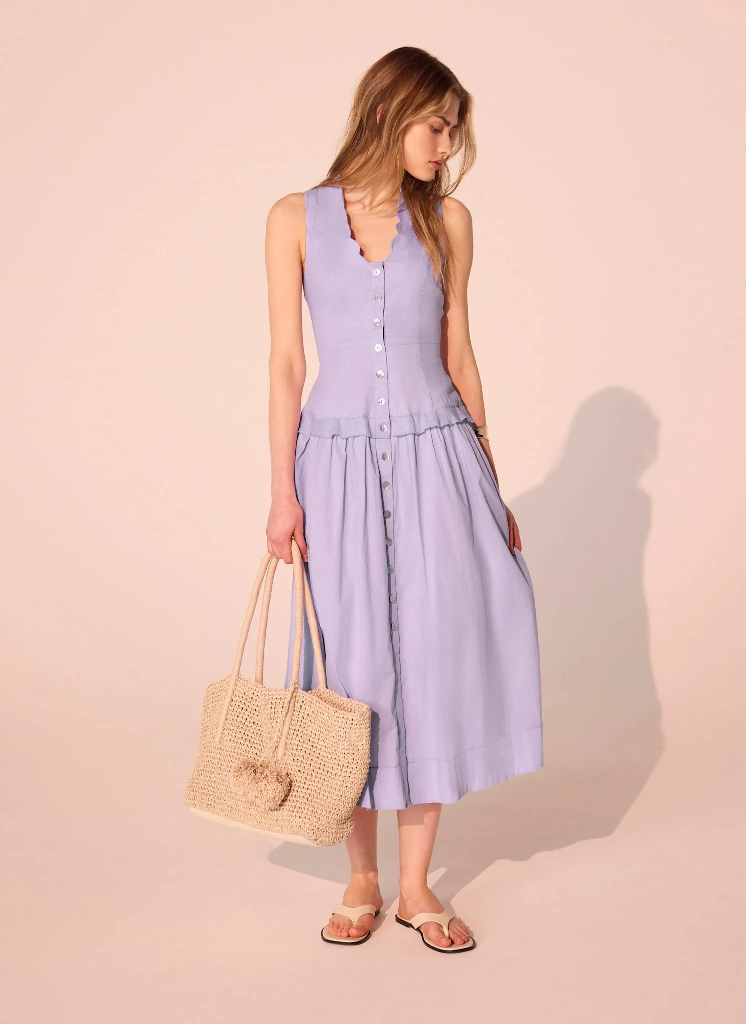 Lilac Ramie Drop Waist Midi Dress sold by Mint Velvet product image thumbnail 2