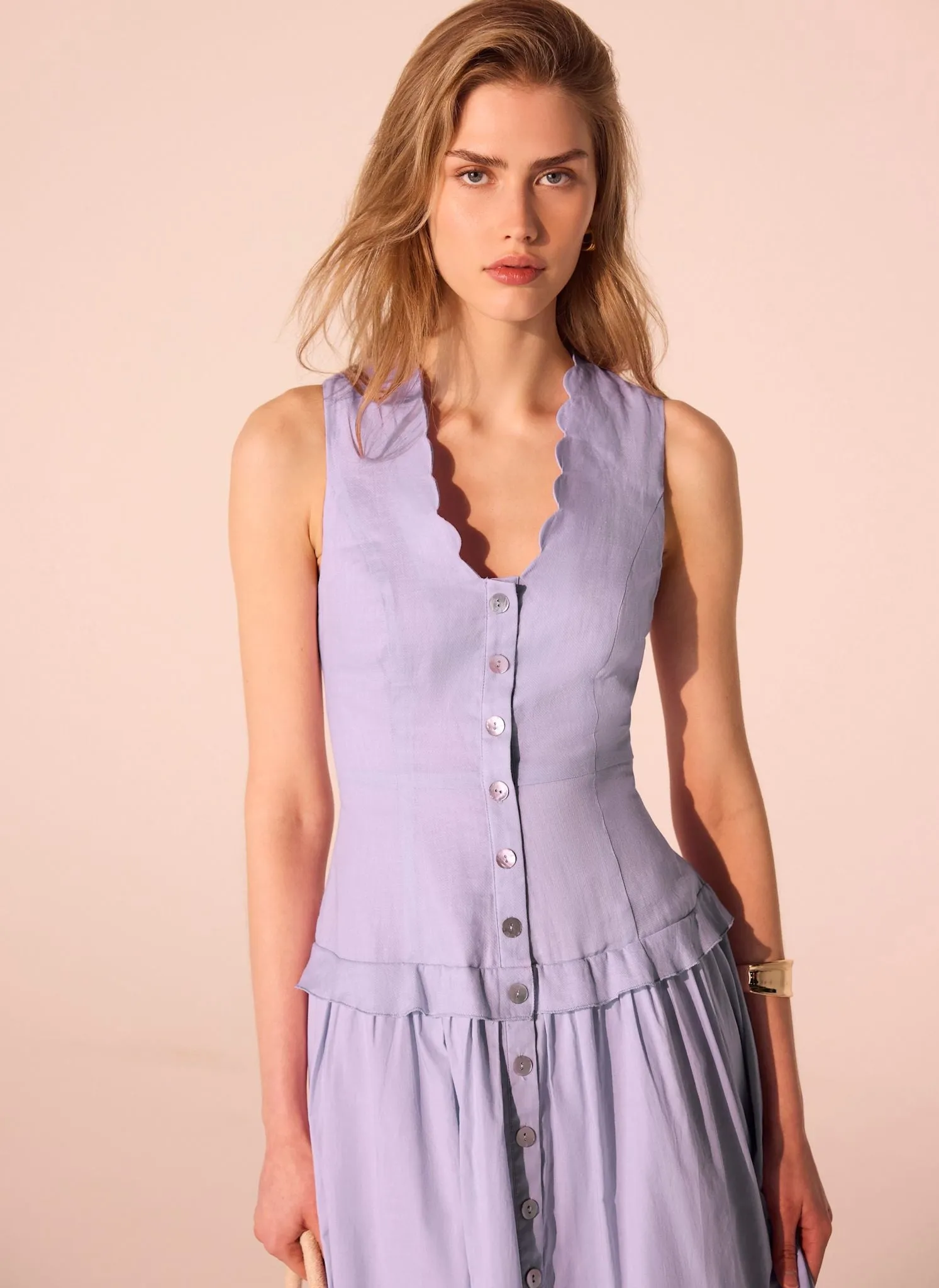 Lilac Ramie Drop Waist Midi Dress sold by Mint Velvet product image thumbnail 3
