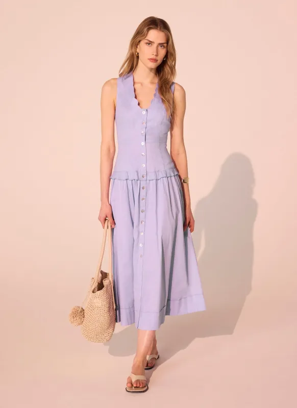 Lilac Ramie Drop Waist Midi Dress made by Mint Velvet