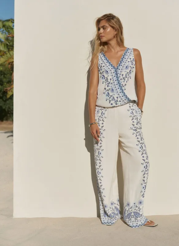 Blue Floral Print Wide Leg Trousers made by Mint Velvet