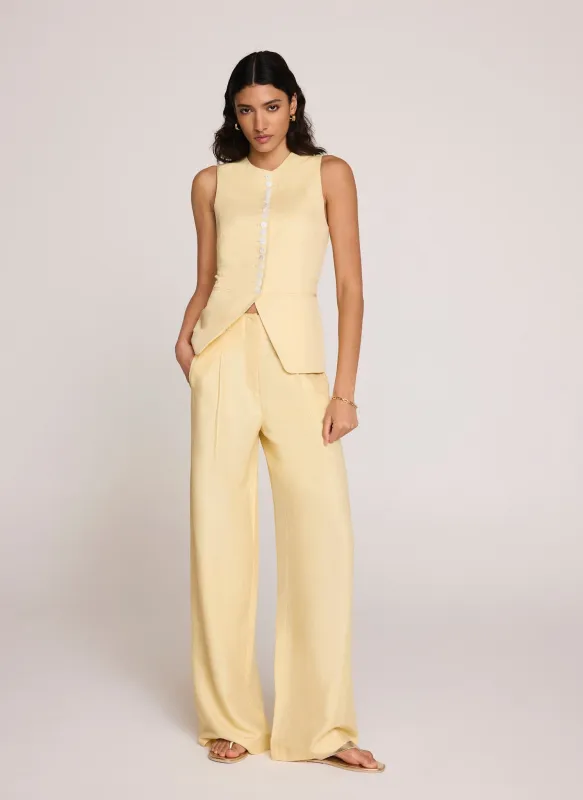 Yellow Linen Blend Pleated Wide Leg Trousers made by Mint Velvet
