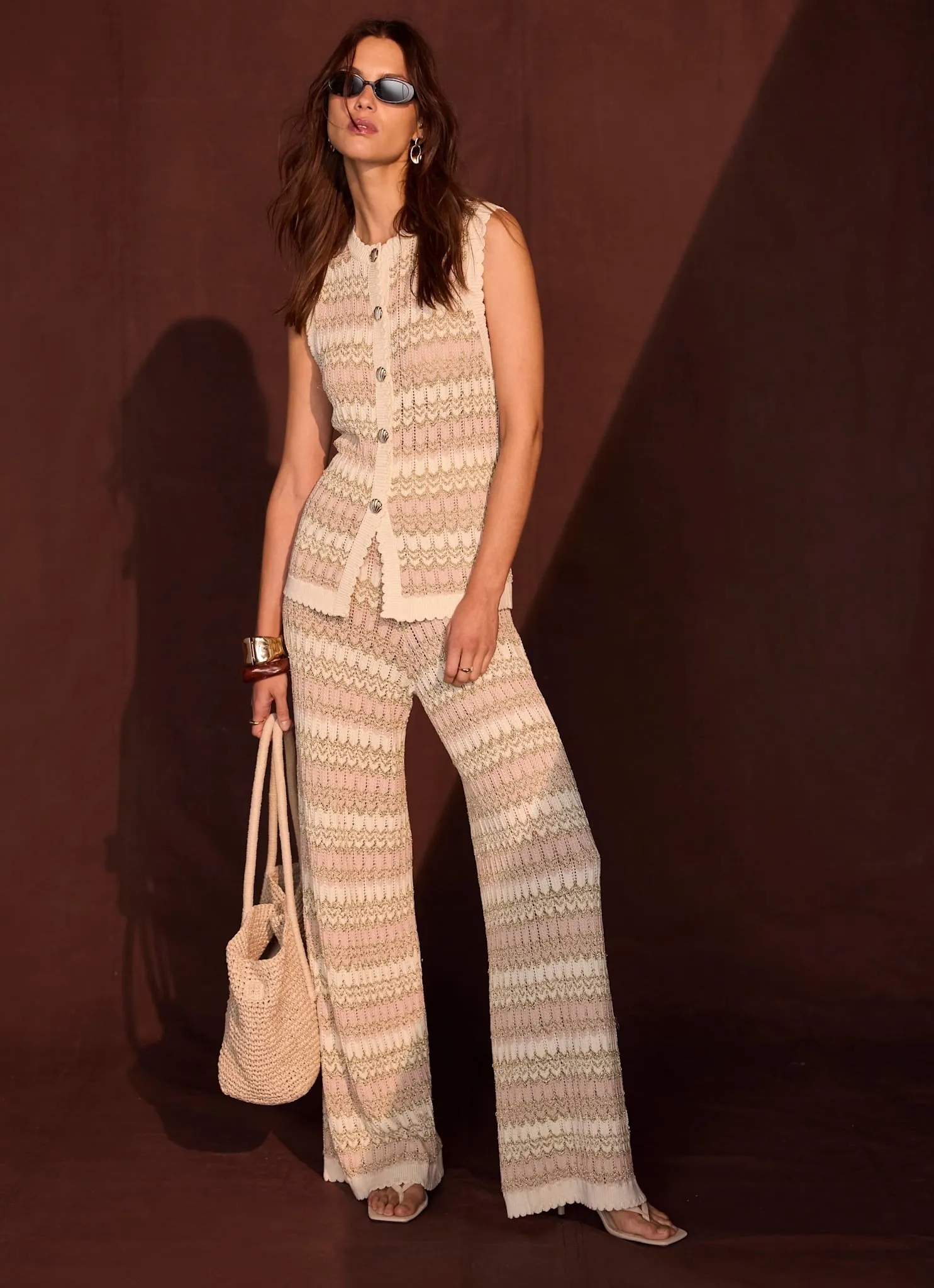 Neutral Striped Crochet Trousers sold by Mint Velvet product image thumbnail 3