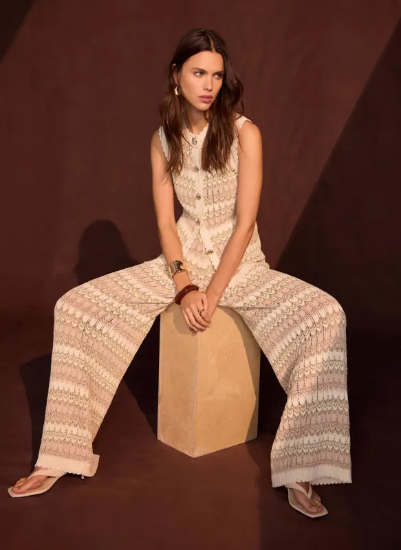 Neutral Striped Crochet Trousers made by Mint Velvet