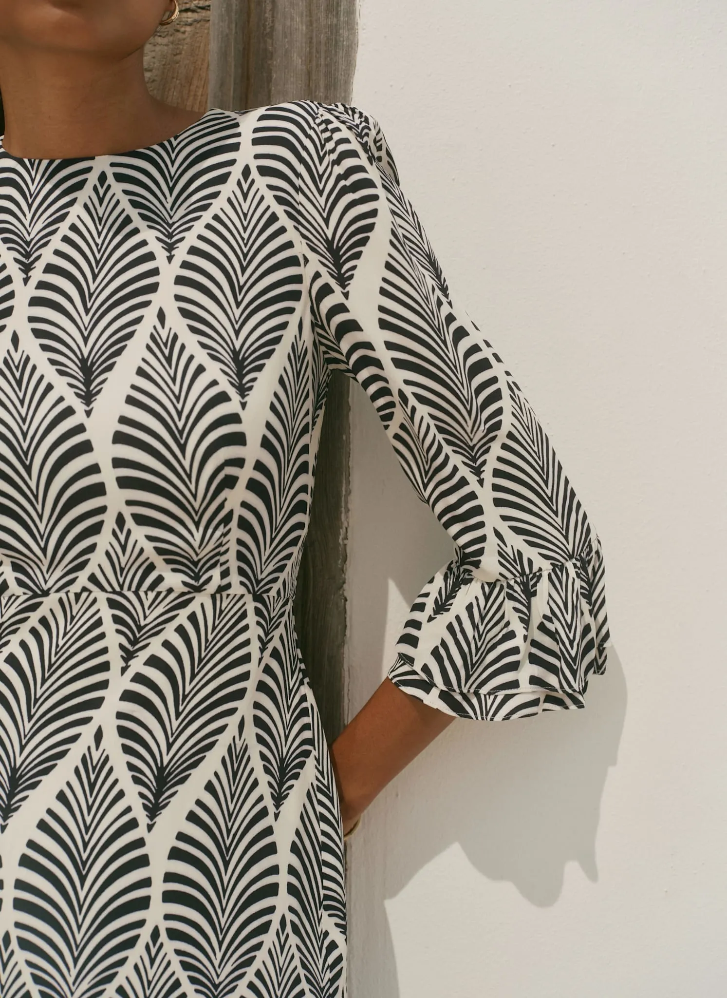 Navy Leaf Print Ruffle Detail Midi Dress sold by Mint Velvet product image thumbnail 5