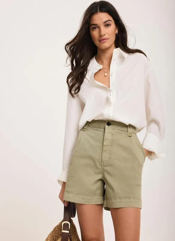Khaki Pleated Chino Utility Shorts made by Mint Velvet