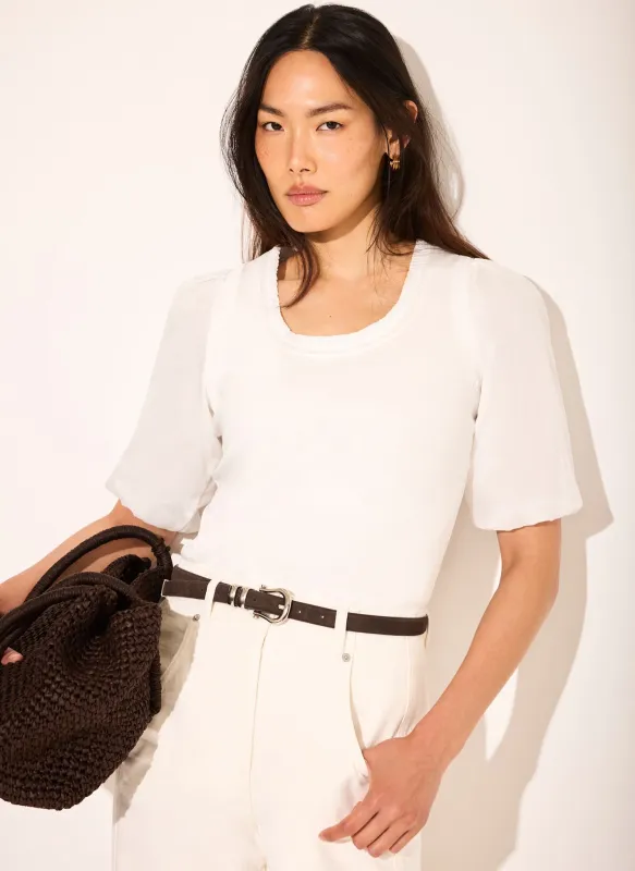 White Cotton Puff Sleeve Top made by Mint Velvet