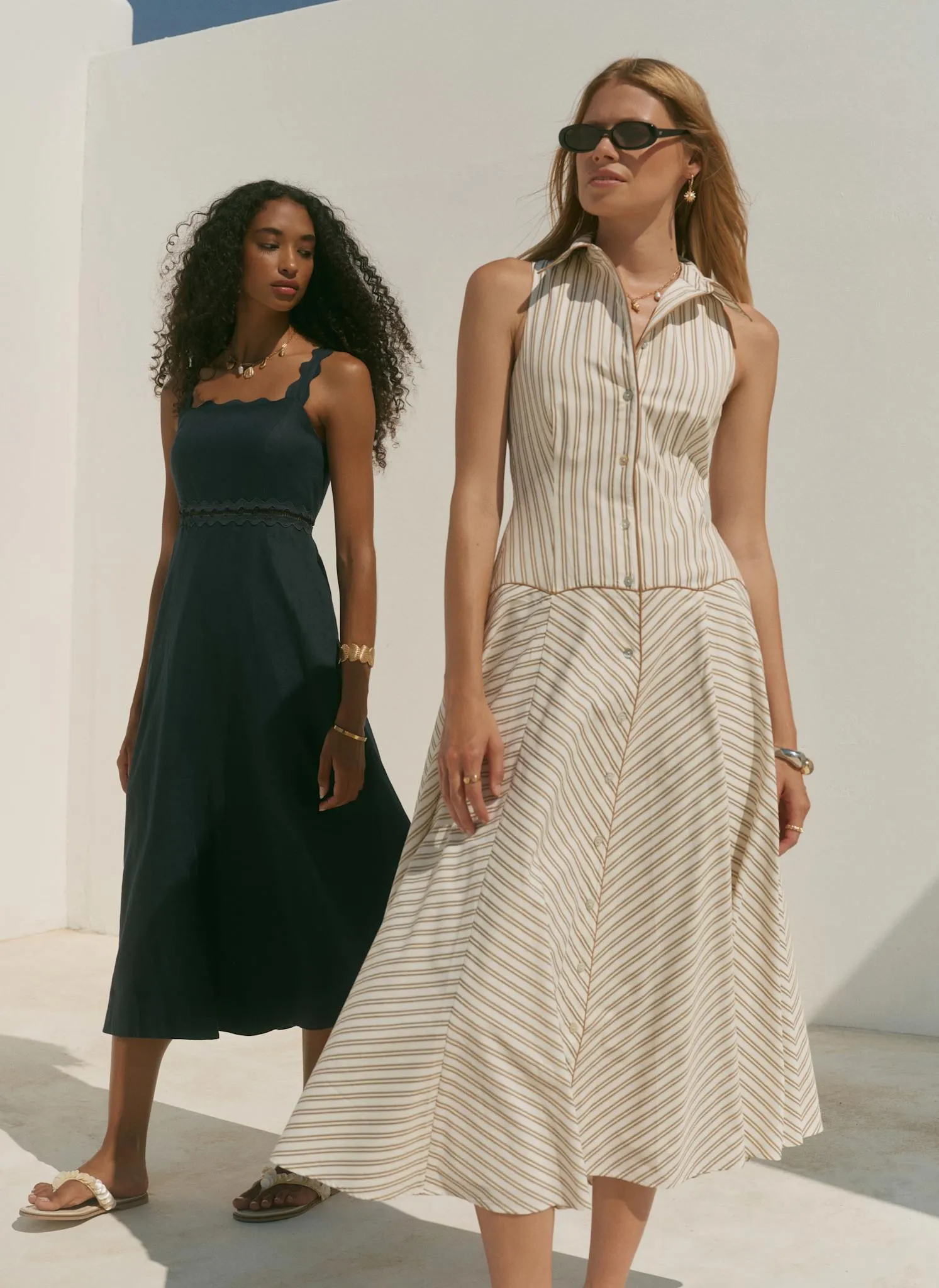 Neutral Cotton Blend Striped Midi Dress sold by Mint Velvet product image thumbnail 3