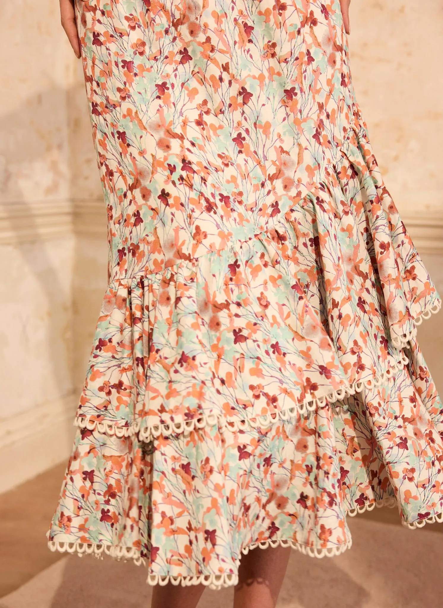 Orange Floral Print Linen Blend Midi Dress sold by Mint Velvet product image thumbnail 4