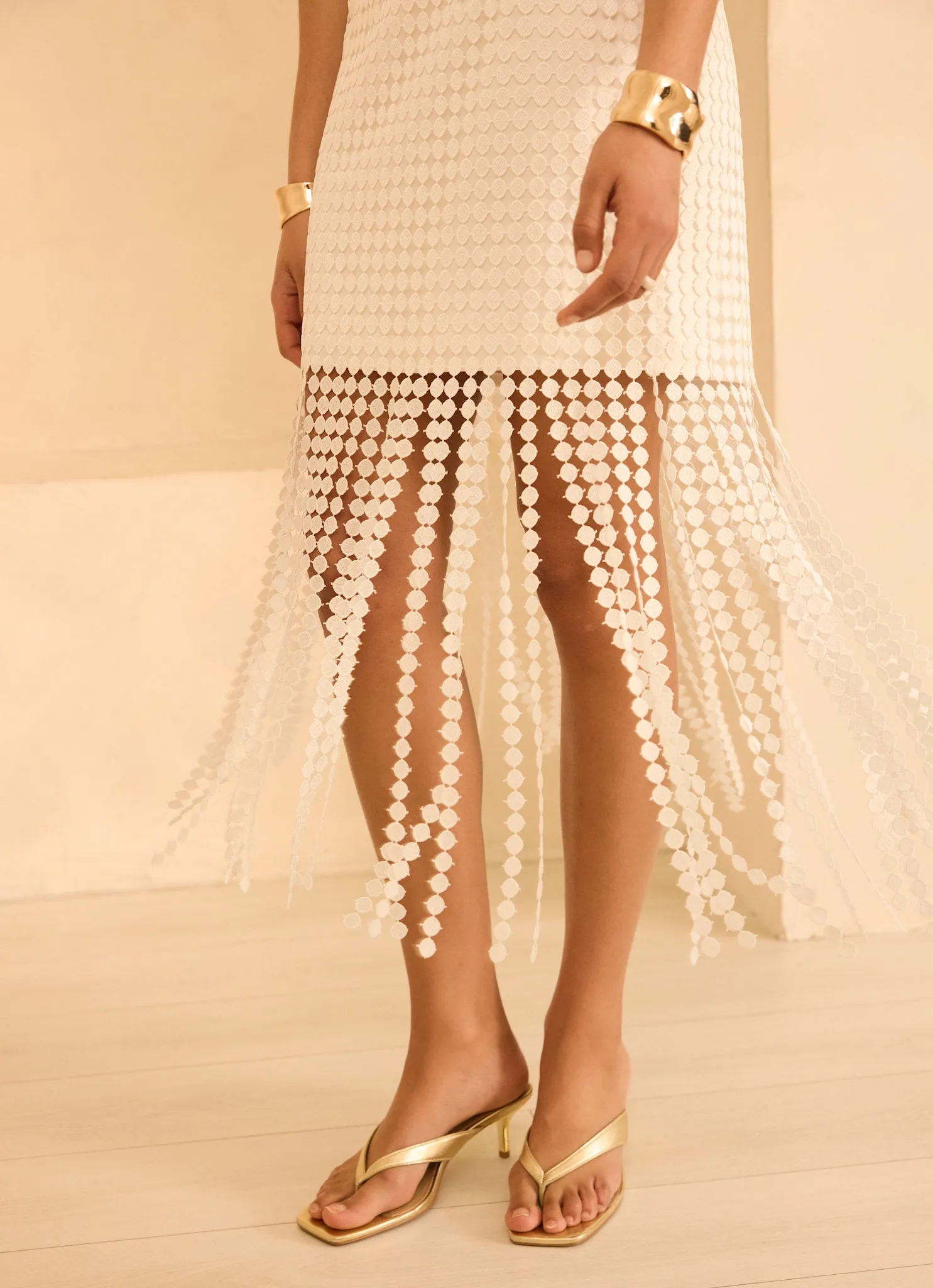 White Disc Detail Fringed Midi Skirt sold by Mint Velvet product image thumbnail 3