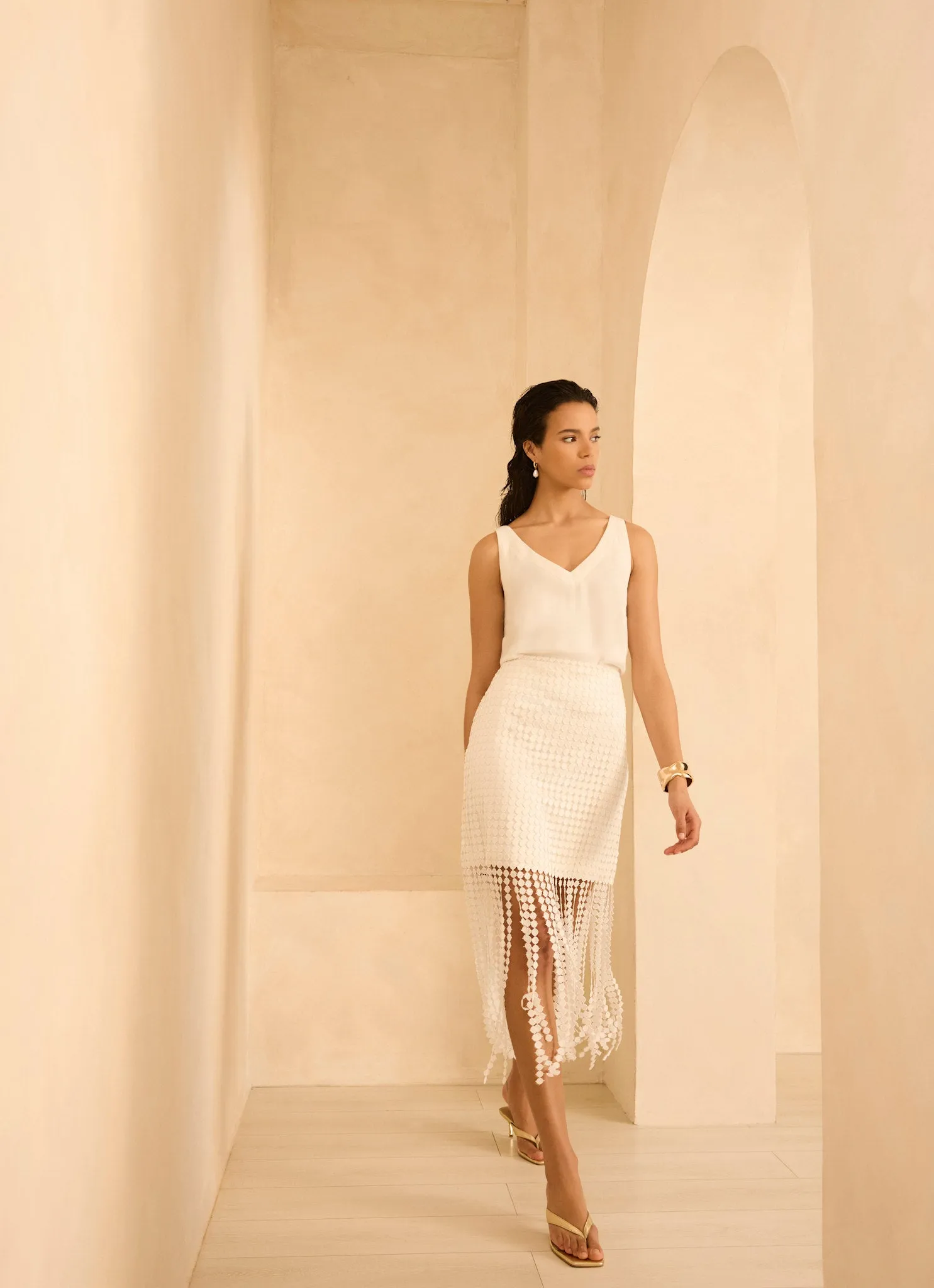 White Disc Detail Fringed Midi Skirt sold by Mint Velvet product image thumbnail 2