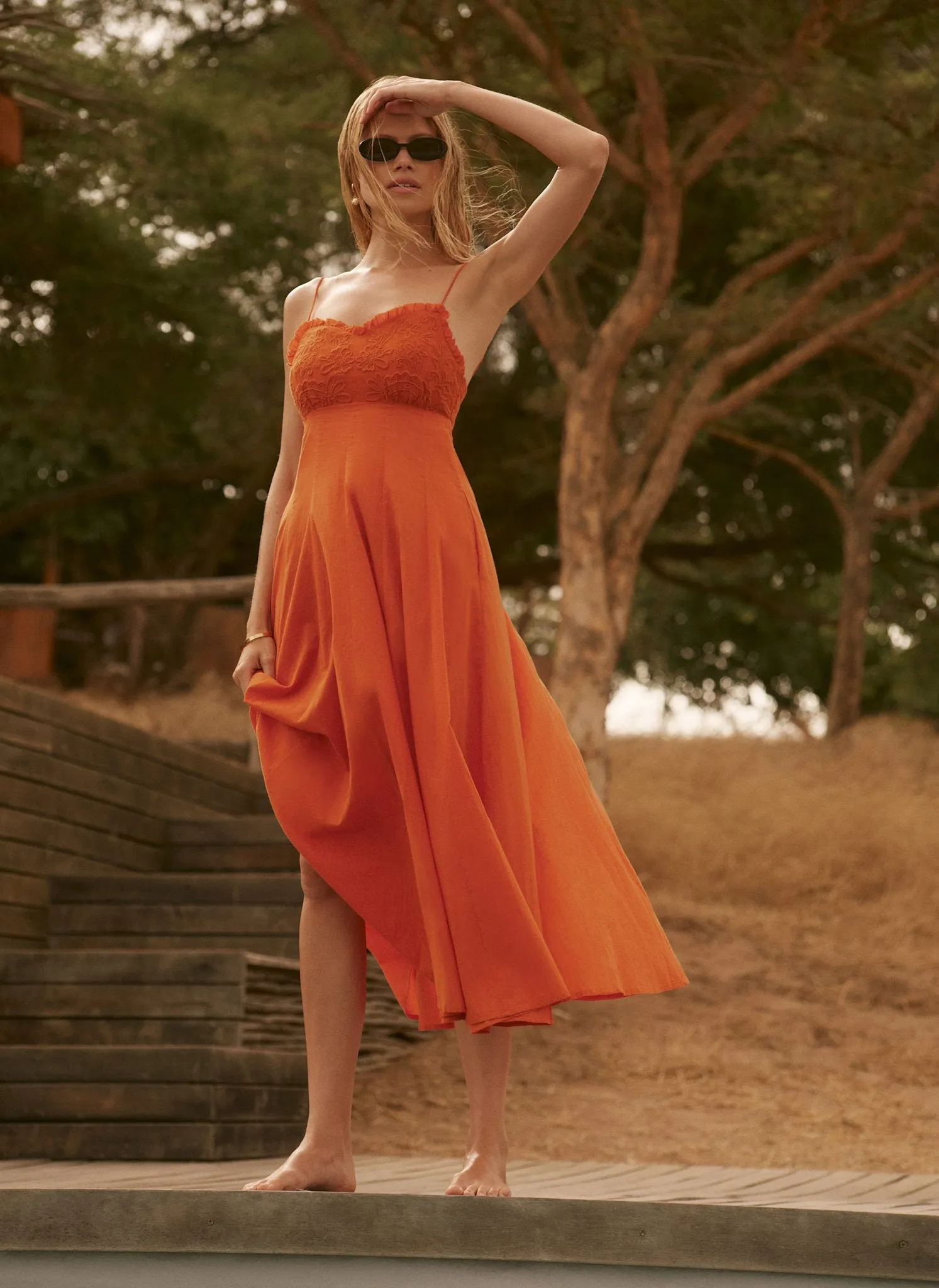 Orange Cotton Embroidered Midi Dress sold by Mint Velvet product image thumbnail 2