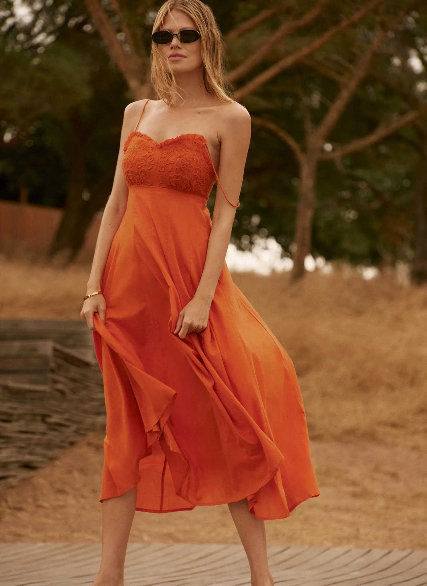 Orange Cotton Embroidered Midi Dress sold by Mint Velvet product image thumbnail 4