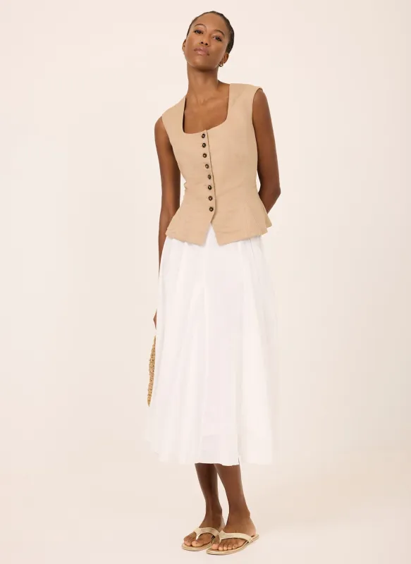 Neutral Linen Blend Peplum Waistcoat made by Mint Velvet