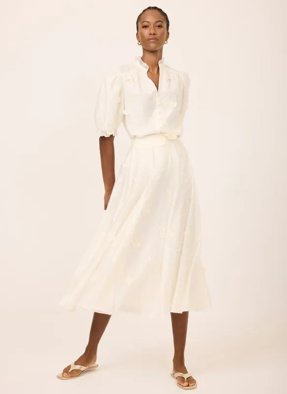 White Embroidered Butterfly Detail Midi Skirt made by Mint Velvet