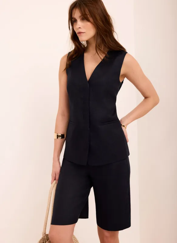 Navy Ramie Longline Tailored Shorts made by Mint Velvet