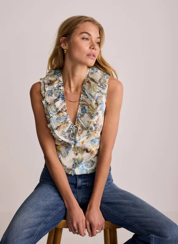 Cream Floral Print Ruffle Top made by Mint Velvet