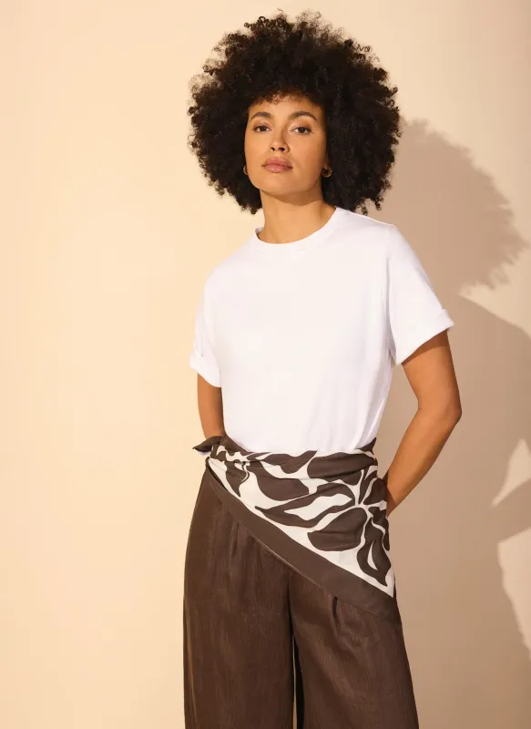 Brown Satin Fern Print Square Scarf made by Mint Velvet