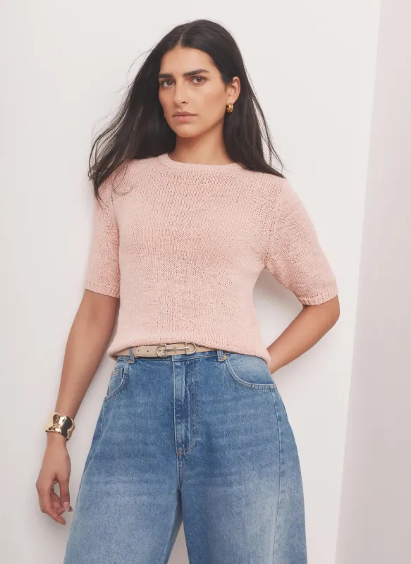 Pink Cotton Blend Knit Top made by Mint Velvet