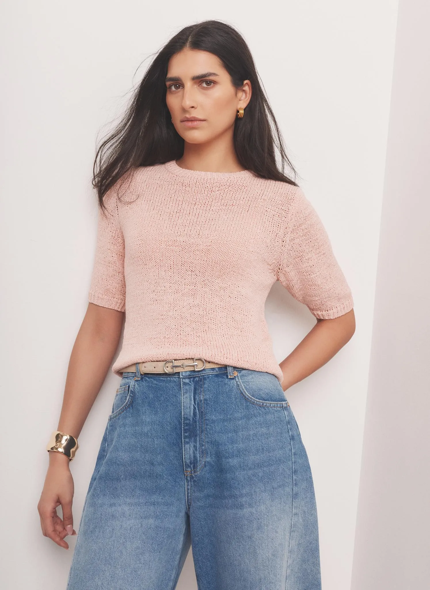 Pink Cotton Blend Knit Top sold by Mint Velvet