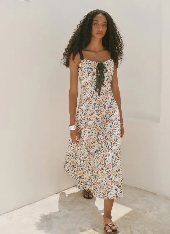 Blue Cotton Floral Print Midi Dress made by Mint Velvet