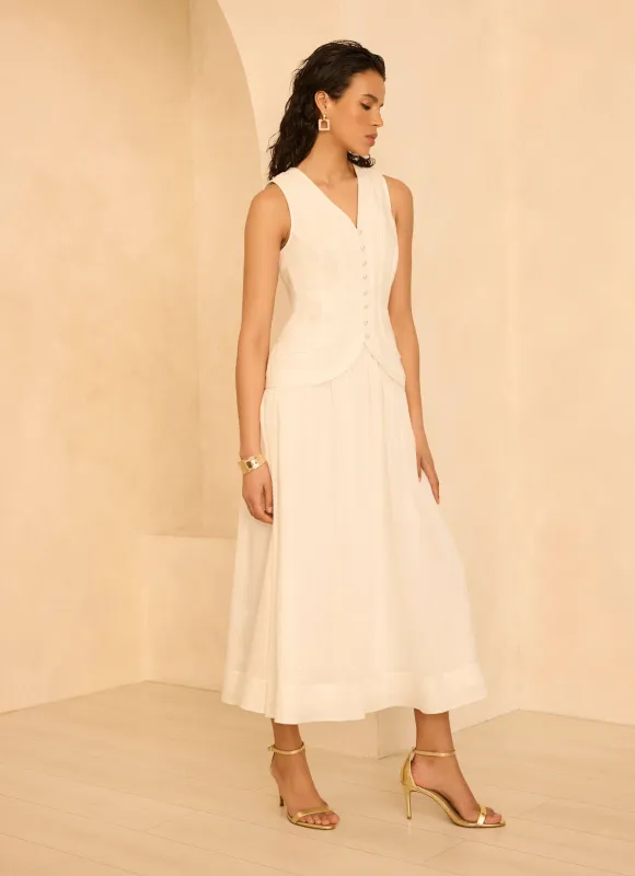 White Linen Blend Waistcoat Maxi Dress made by Mint Velvet