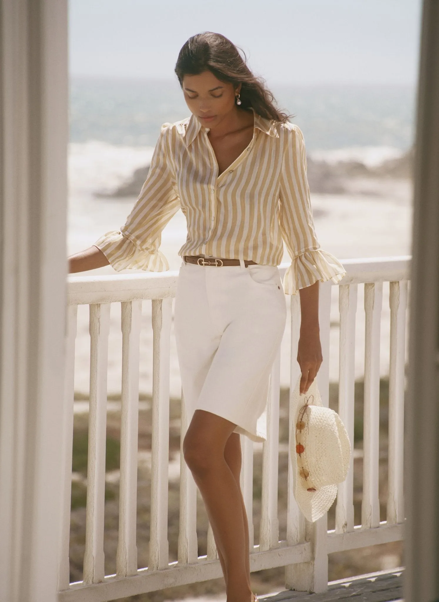 Yellow Striped Ruffle Detail Shirt sold by Mint Velvet product image thumbnail 5