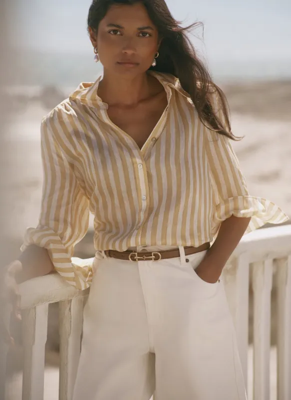 Yellow Striped Ruffle Detail Shirt made by Mint Velvet