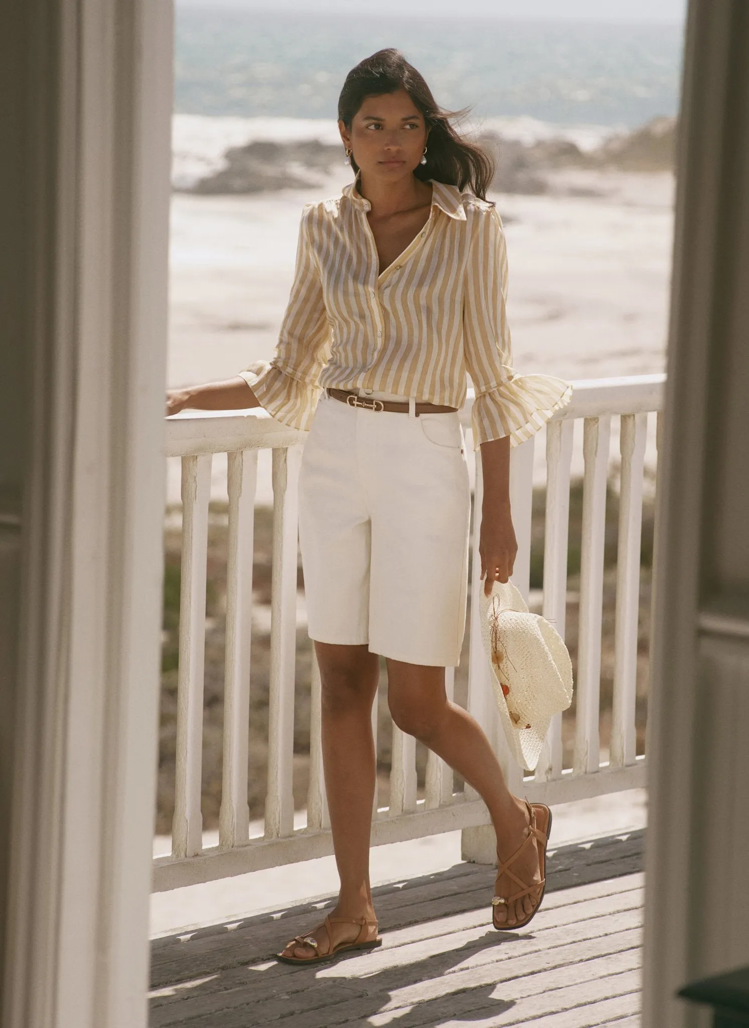 Yellow Striped Ruffle Detail Shirt sold by Mint Velvet product image thumbnail 2