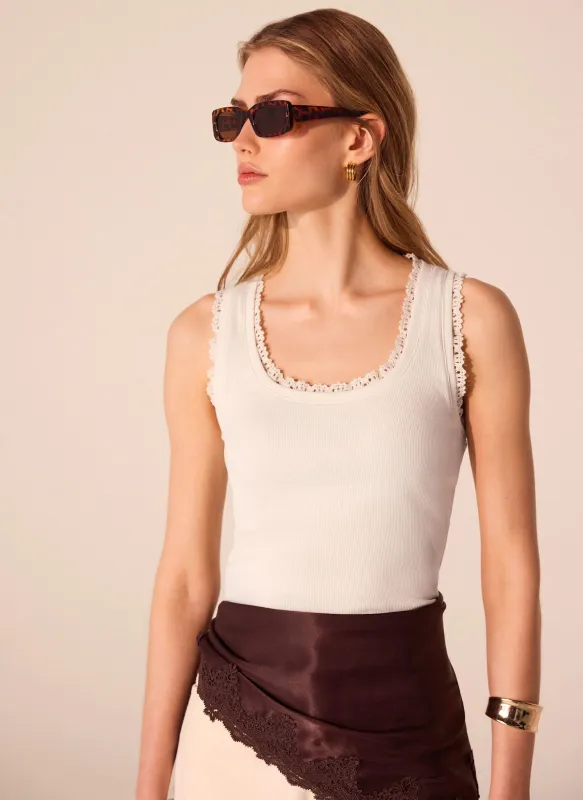 White Crochet Trim Vest Top made by Mint Velvet