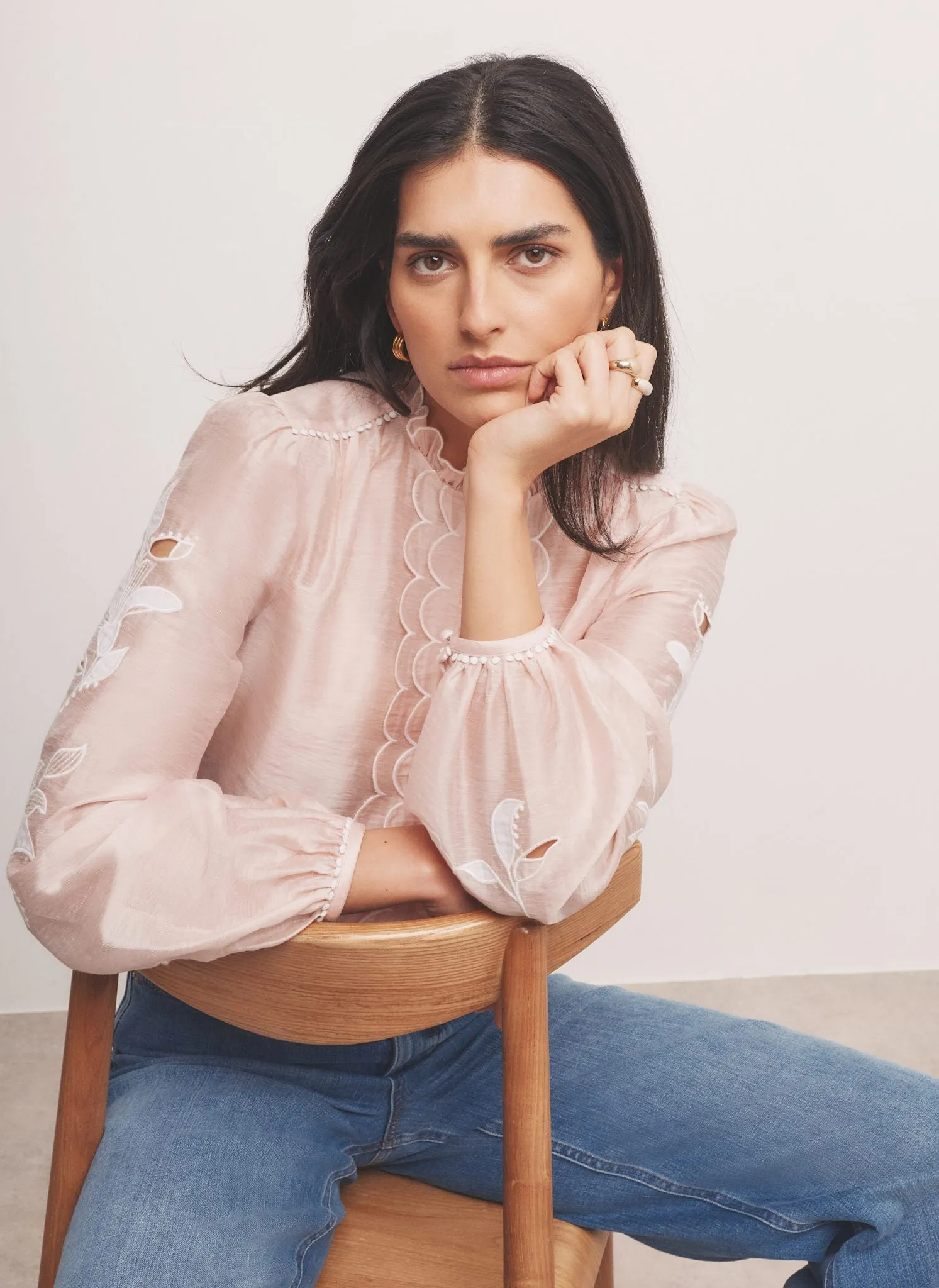Pink Embroidered Scallop Trim Blouse sold by Mint Velvet product image thumbnail 5