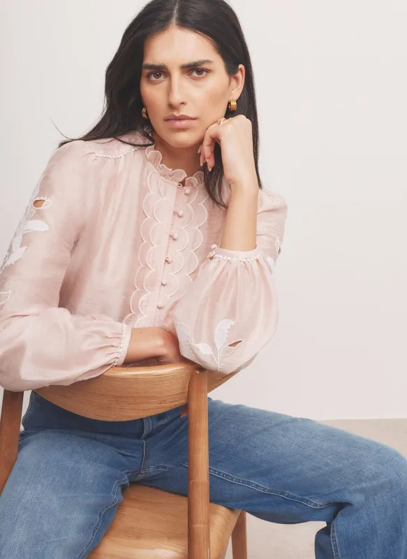 Pink Embroidered Scallop Trim Blouse made by Mint Velvet