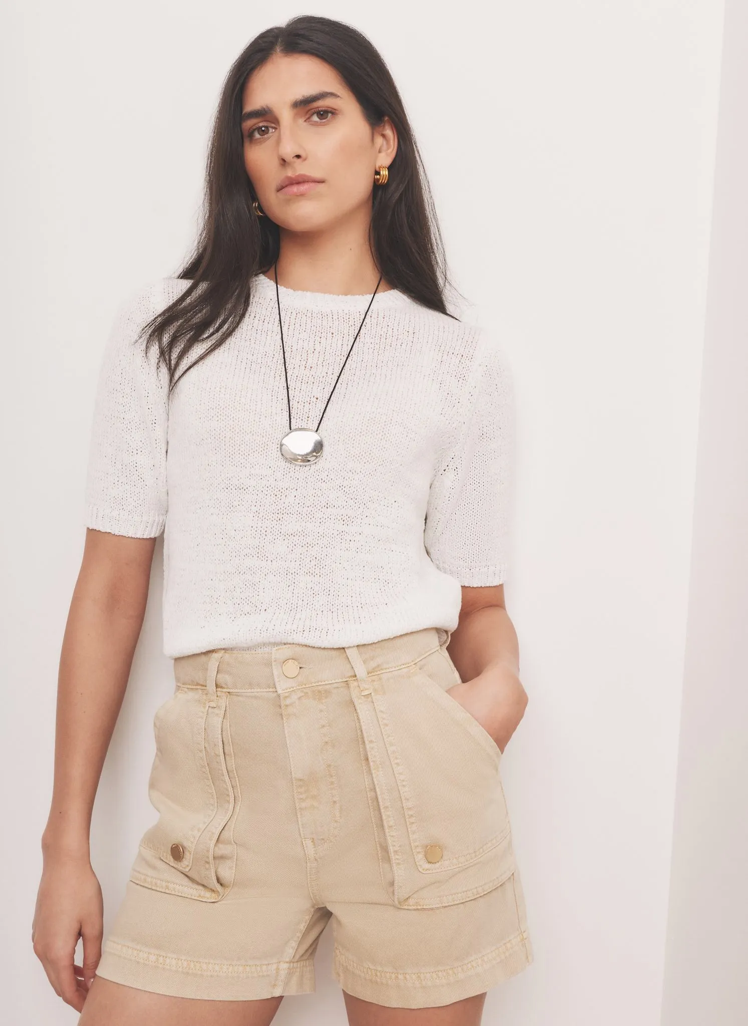 White Cotton Blend Knit Top sold by Mint Velvet