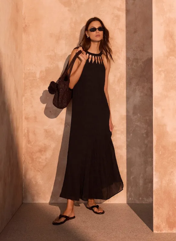 Black Beaded Halter Maxi Dress made by Mint Velvet