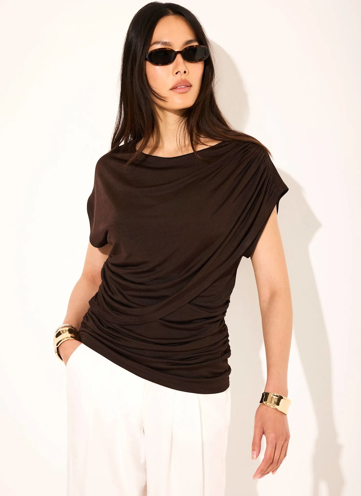 Brown Layered Drape Top sold by Mint Velvet