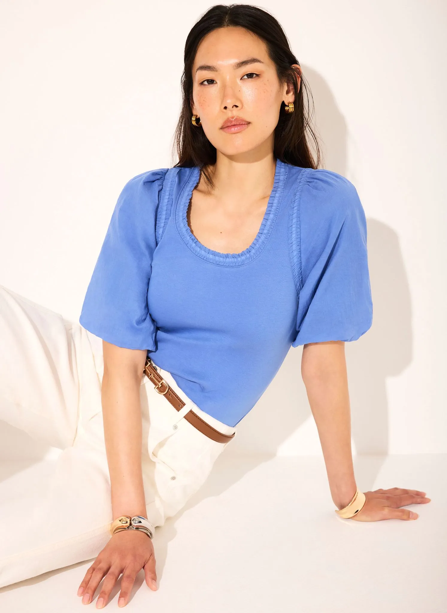 Blue Cotton Puff Sleeve Top sold by Mint Velvet product image thumbnail 3