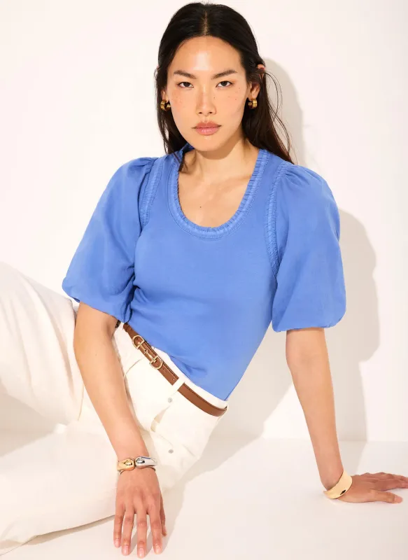 Blue Cotton Puff Sleeve  Top made by Mint Velvet