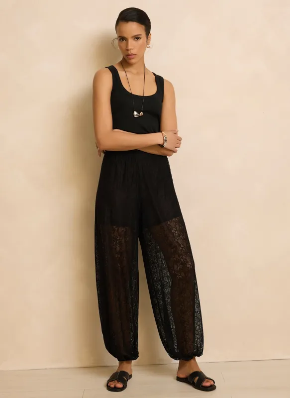 Black Lace Balloon Trousers made by Mint Velvet