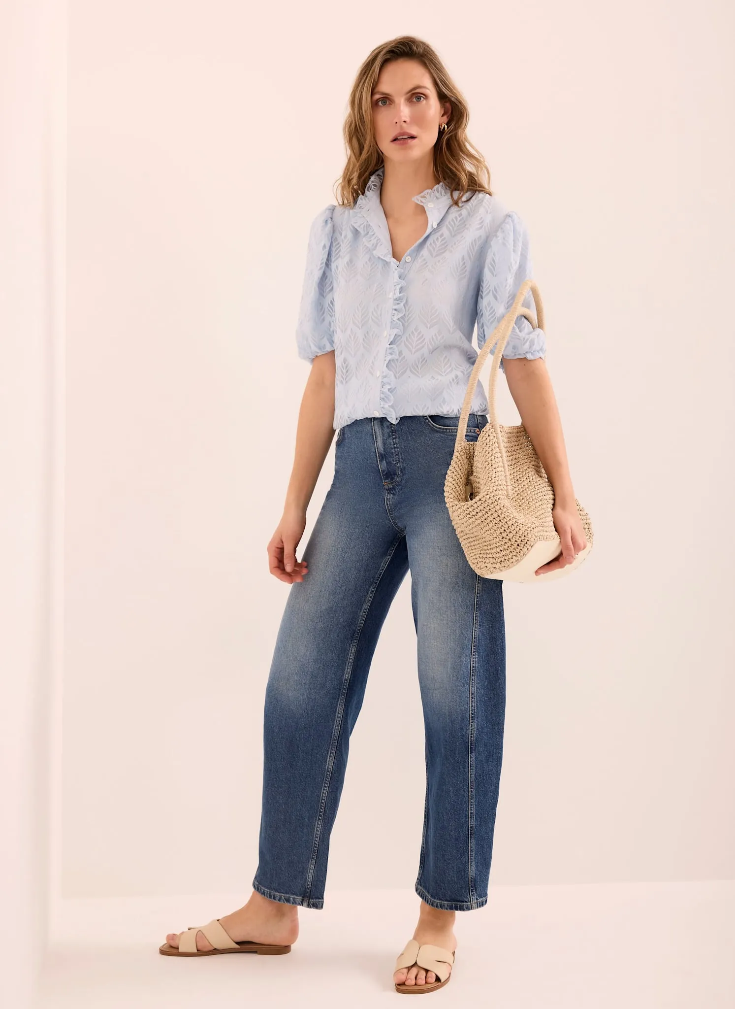 Blue Jacquard Ruffle Blouse sold by Mint Velvet product image thumbnail 2