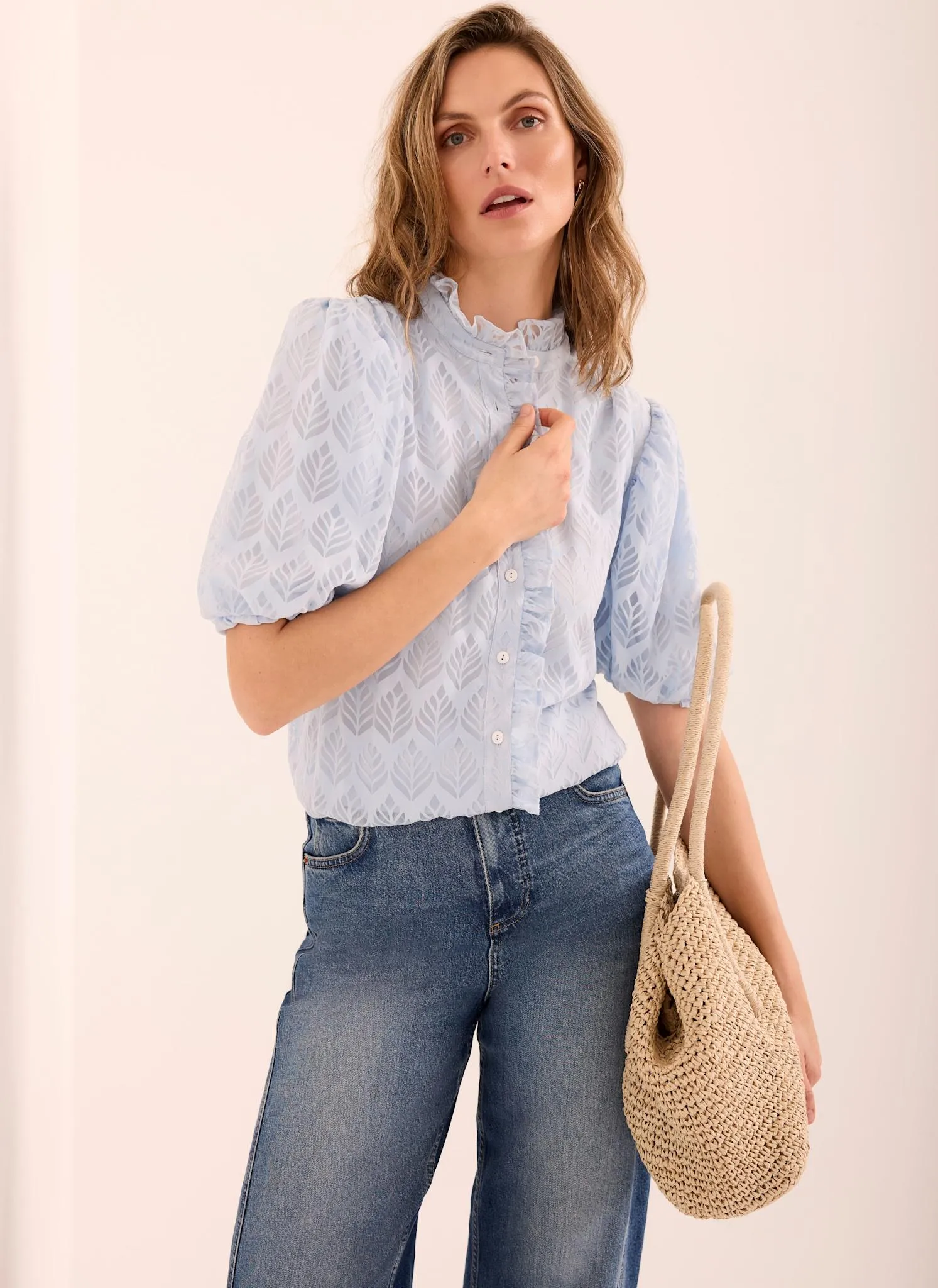 Blue Jacquard Ruffle Blouse sold by Mint Velvet product image thumbnail 3
