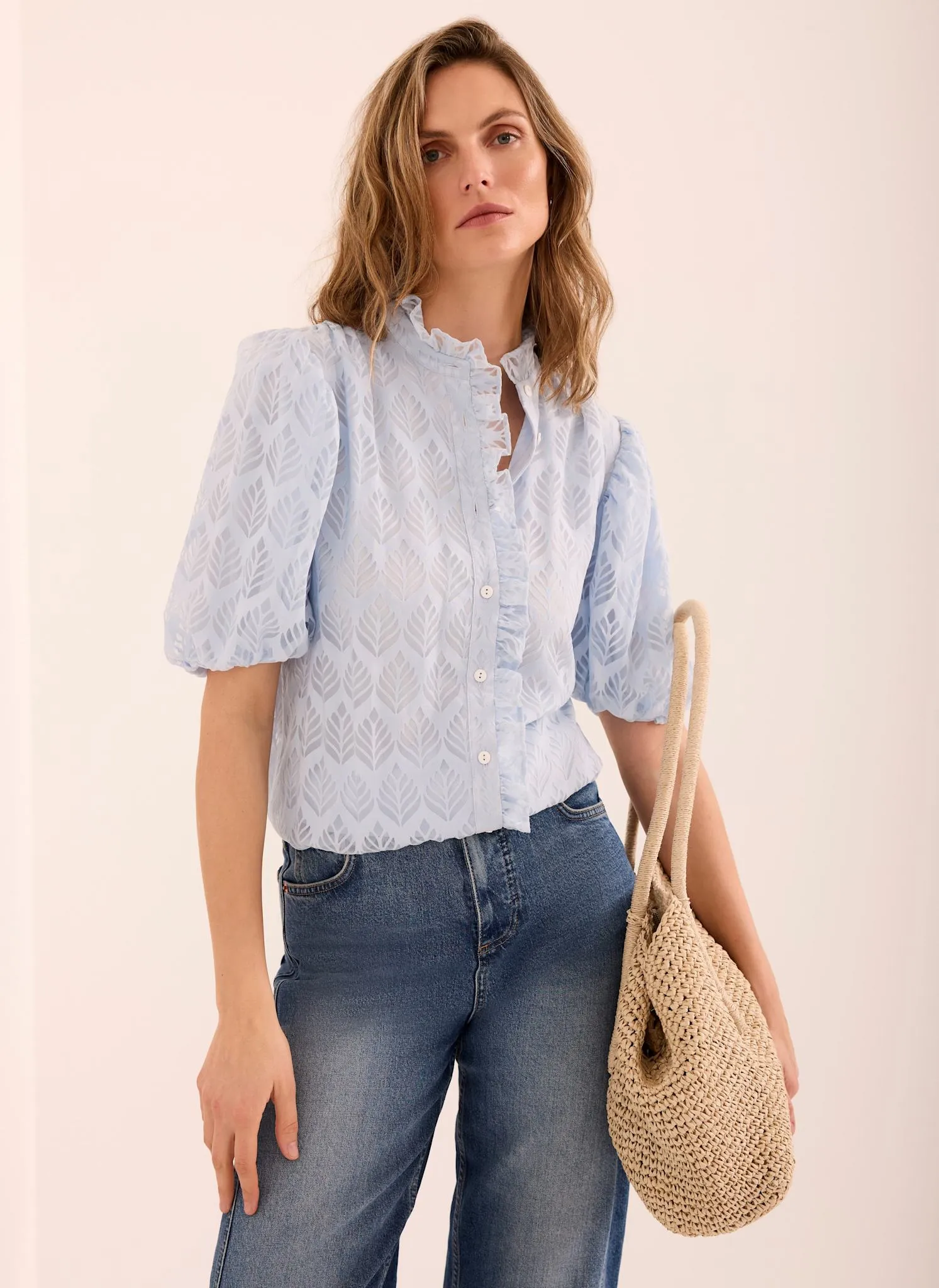 Blue Jacquard Ruffle Blouse sold by Mint Velvet product image thumbnail 5