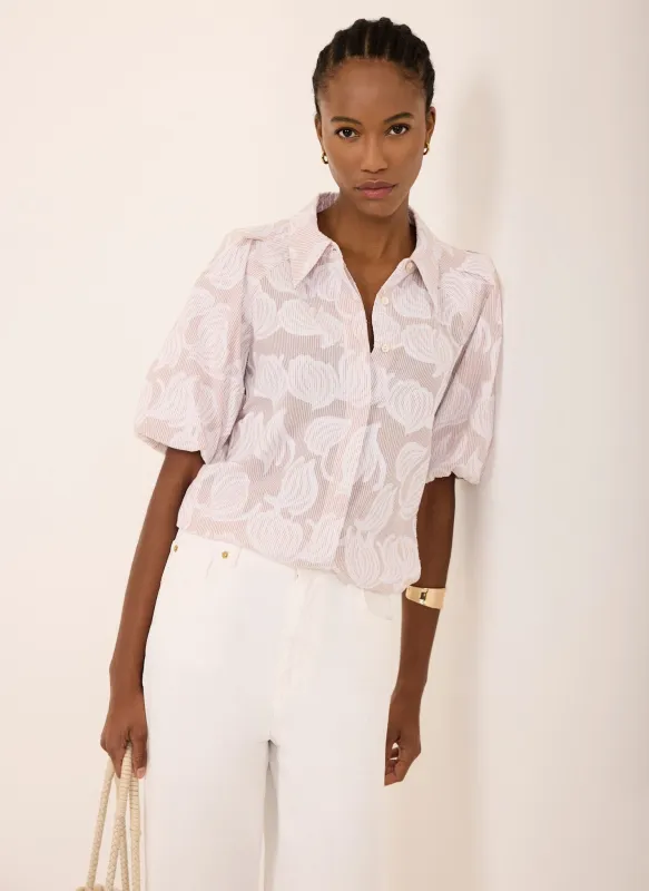 Neutral Cotton Jacquard Striped Shirt made by Mint Velvet