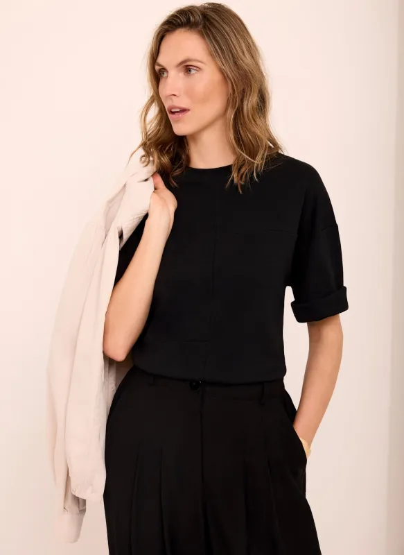 Black Cotton Seam Detail T-shirt made by Mint Velvet