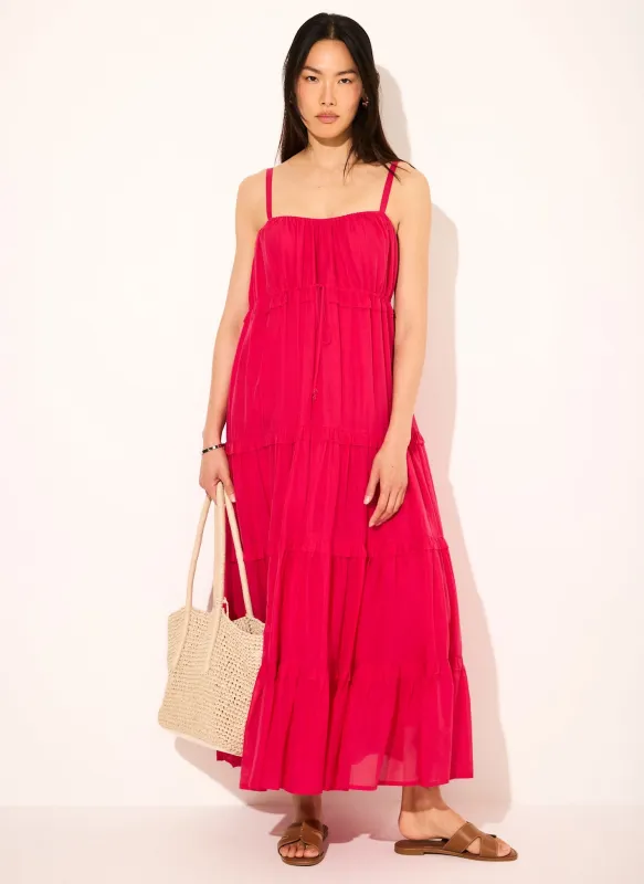 Pink Cotton Blend Tiered Maxi Dress made by Mint Velvet