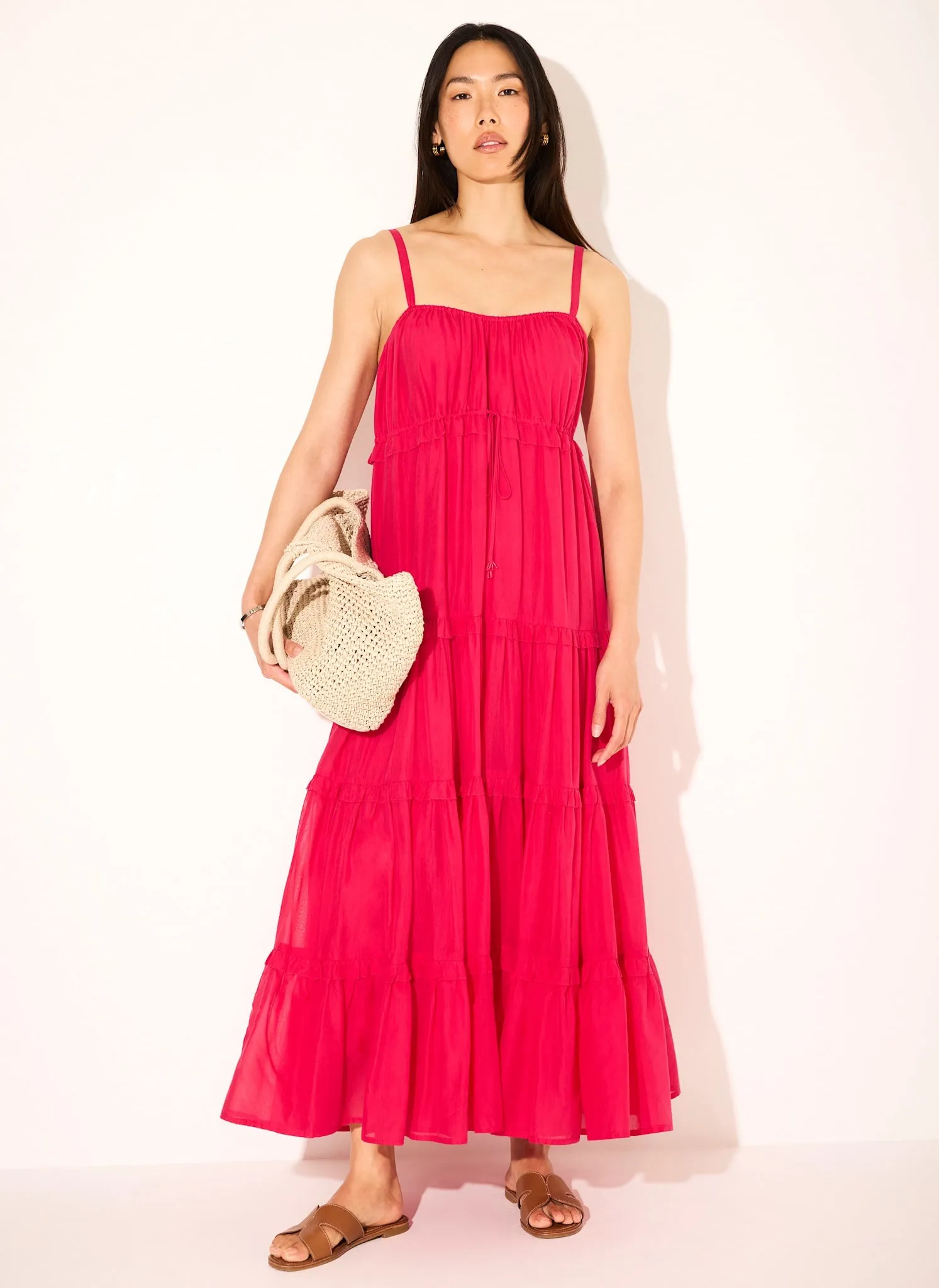 Pink Cotton Blend Tiered Maxi Dress sold by Mint Velvet product image thumbnail 3