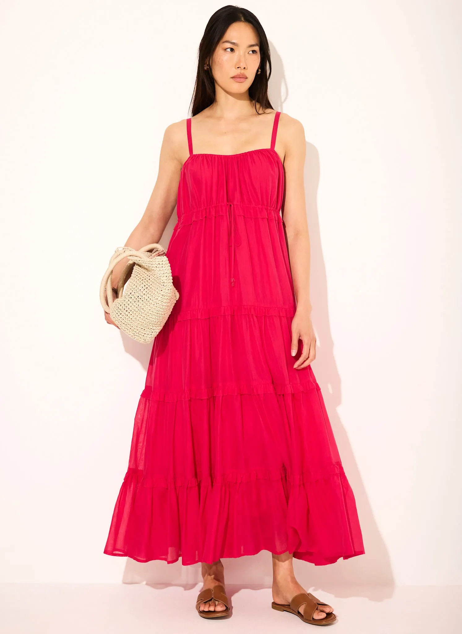 Pink Cotton Blend Tiered Maxi Dress sold by Mint Velvet product image thumbnail 5