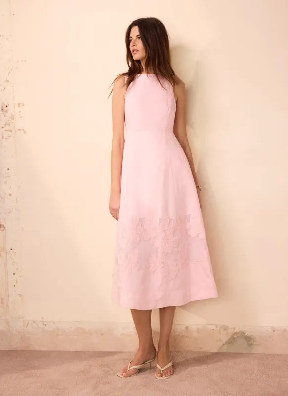 Pink Linen Blend Lace Midi Dress made by Mint Velvet