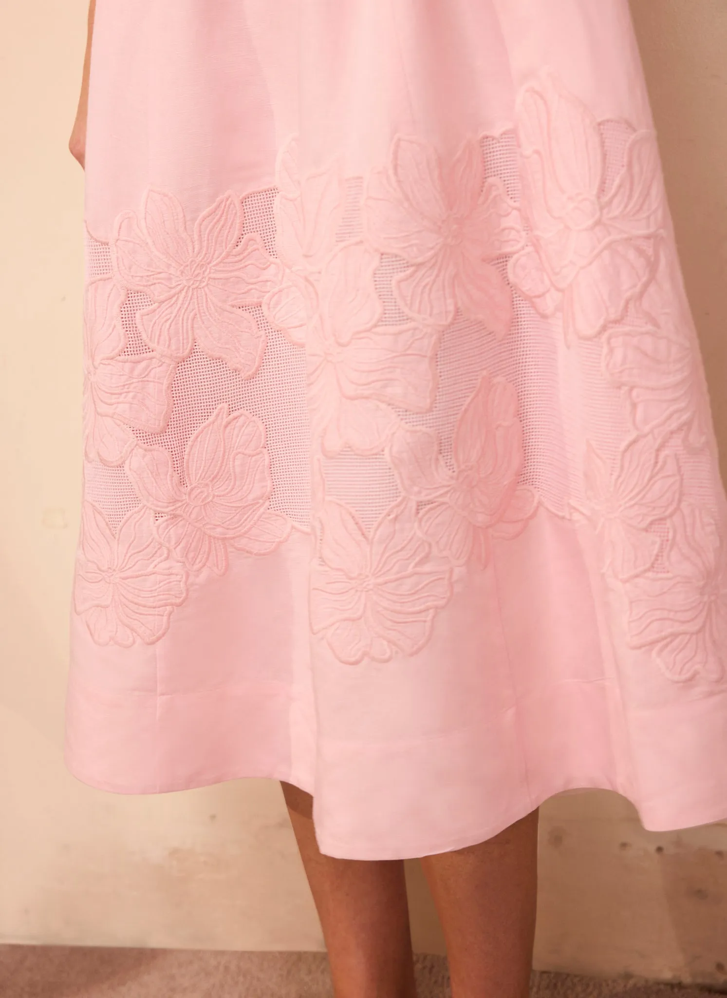 Pink Linen Blend Lace Midi Dress sold by Mint Velvet product image thumbnail 4