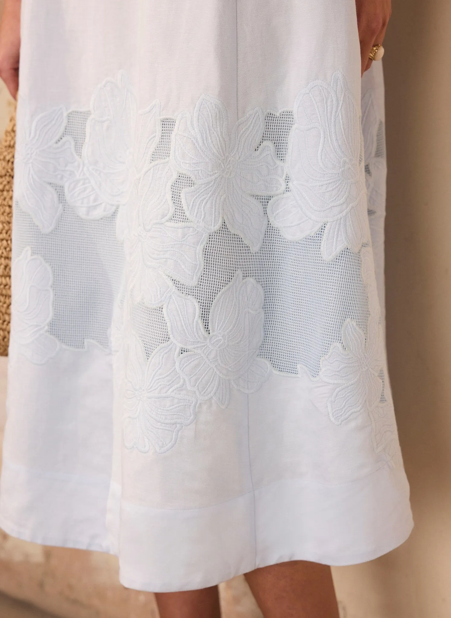Blue Linen Blend Lace Midi Dress sold by Mint Velvet product image thumbnail 4